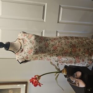 Sag Harbor Women's Floral Print Midi Dress, Cream and Pink, Cotton Blend, 4P